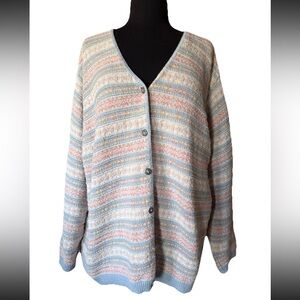 Vintage L.L. Bean Cotton Linen Fair Isle Knit Pastel Cardigan Sweater Sz XL